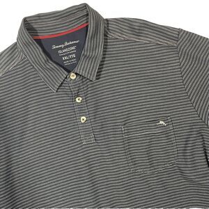 Tommy Bahama Island Zone Polo Shirt Mens XXL 2XL Blue Striped Pima Cotton Golf